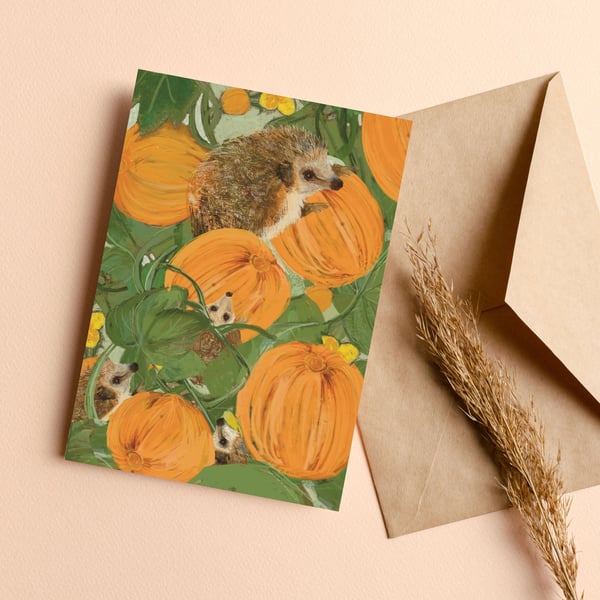 Blank card  Hedgehog pumpkin patch 