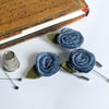 Art deco inspired rose lapel pin or brooch - pale blue