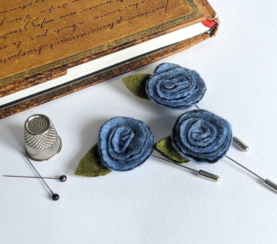 Art deco inspired rose lapel pin or brooch - pale blue