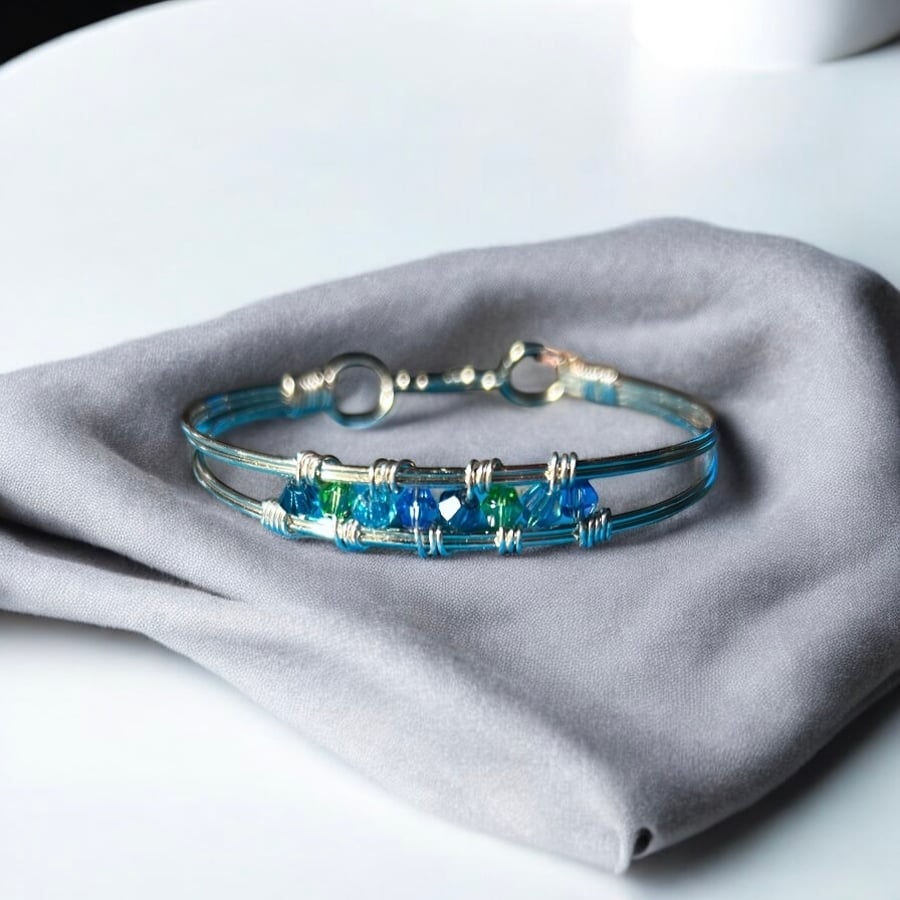 Silver Bangle - Crystal - Stylish - Gift Boxed