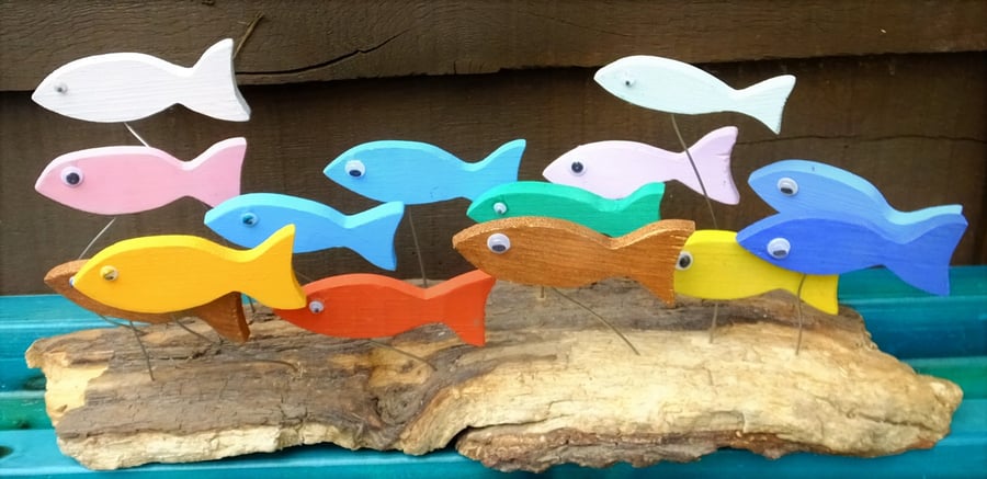 SHOAL OF FISH TABLE ORNAMENT MADE FROM NATURAL DRIFTWOOD FROM CORNWALL