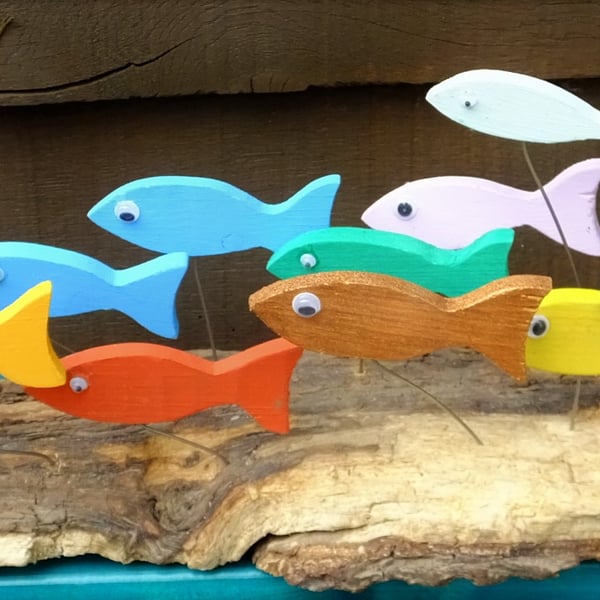 SHOAL OF FISH TABLE ORNAMENT MADE FROM NATURAL DRIFTWOOD FROM CORNWALL