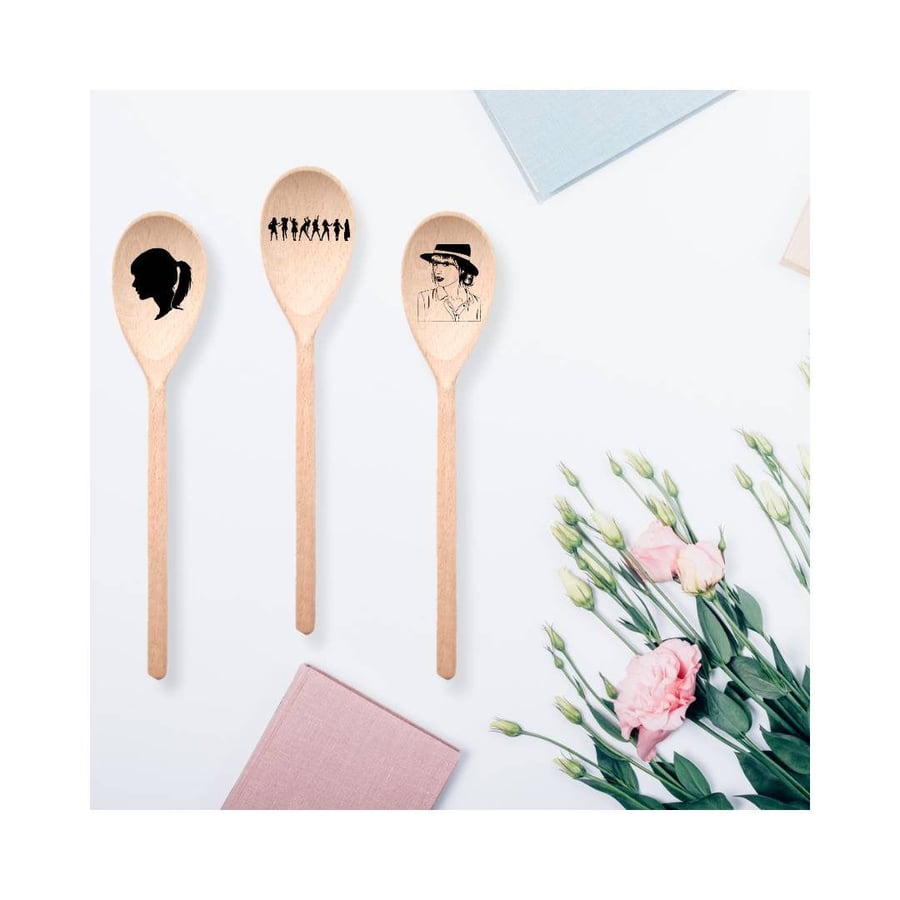 Set of 3 Taylor Swift Figure Wooden Laser Engraved Kitchen Baking Spoon
