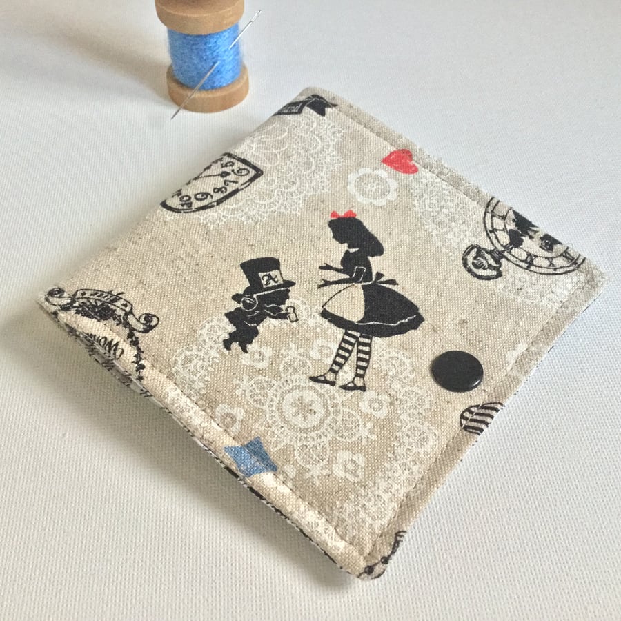 NOW HALF PRICE Sewing Needle Case Made with Alice in Wonderland Fabric