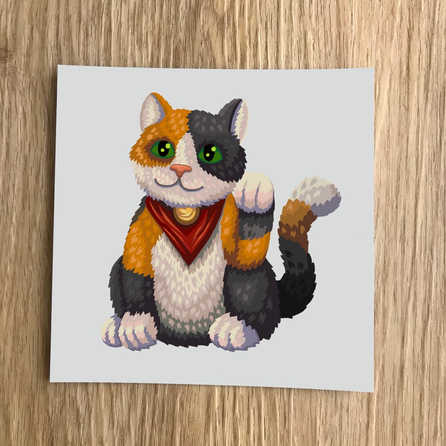 Lucky Cat Square Post Card Print
