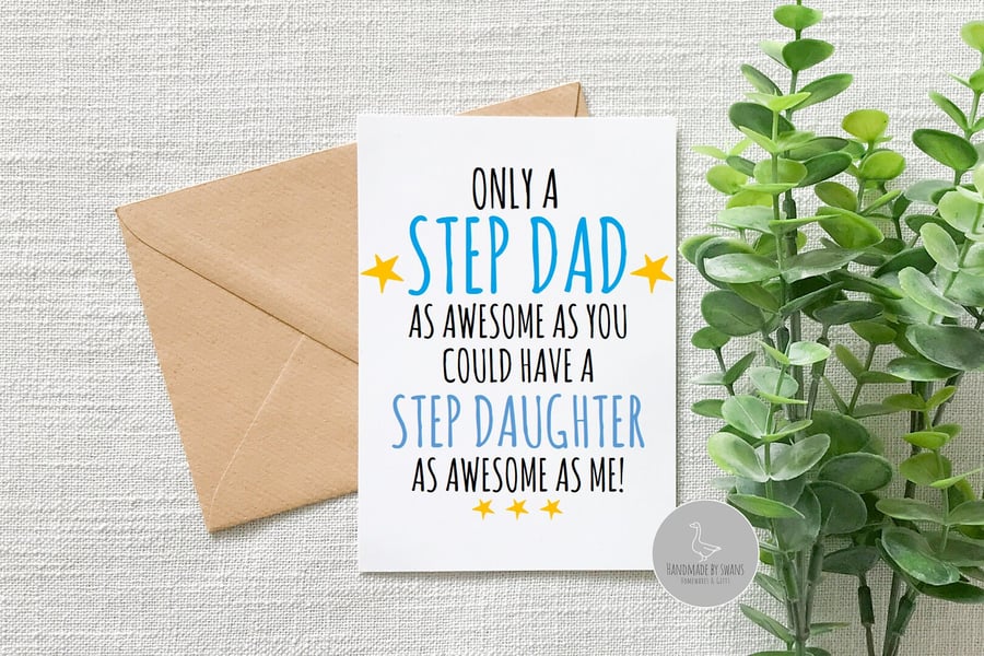 Funny step dad birthday card, Funny card from step daughter, funny step dad birt