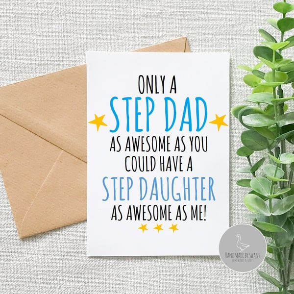 Funny step dad birthday card, Funny card from step daughter, funny step dad birt
