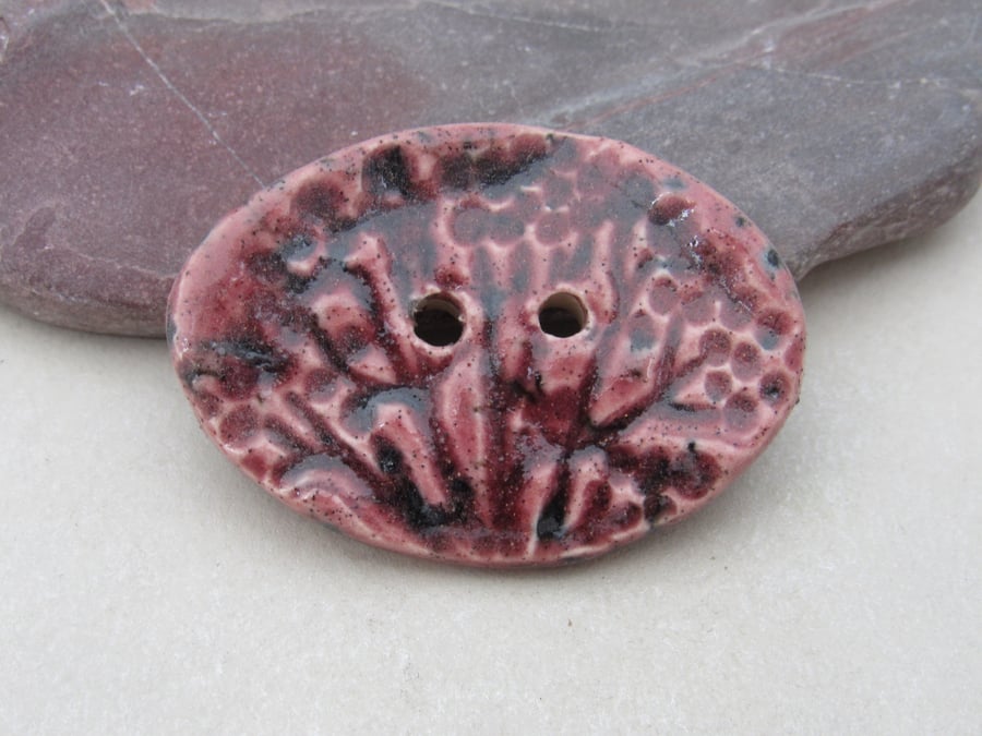 Large Speckled Rose Oval Seedhead Handmade Ceramic Button