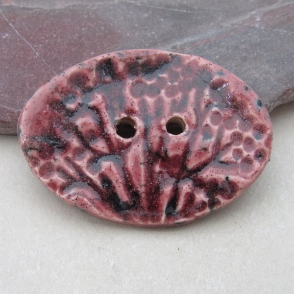 Large Speckled Rose Oval Seedhead Handmade Ceramic Button