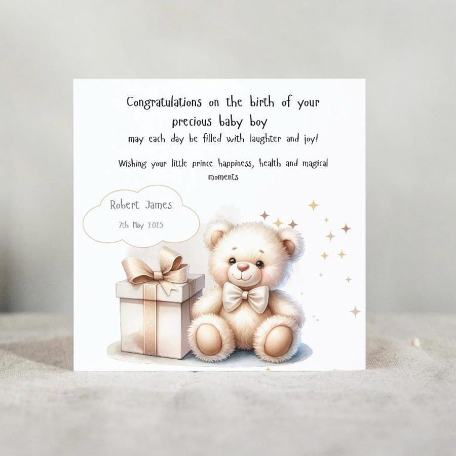 Personalised New Baby Teddy Bear Card