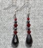 Black and Red Glass Crystal Dangle Earrings