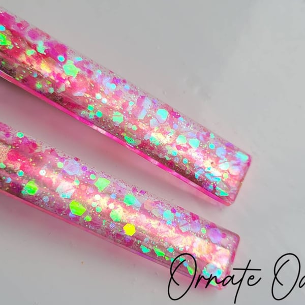 Pink Iridescent Glitter Hair Clip: Chunky Festival Barrette