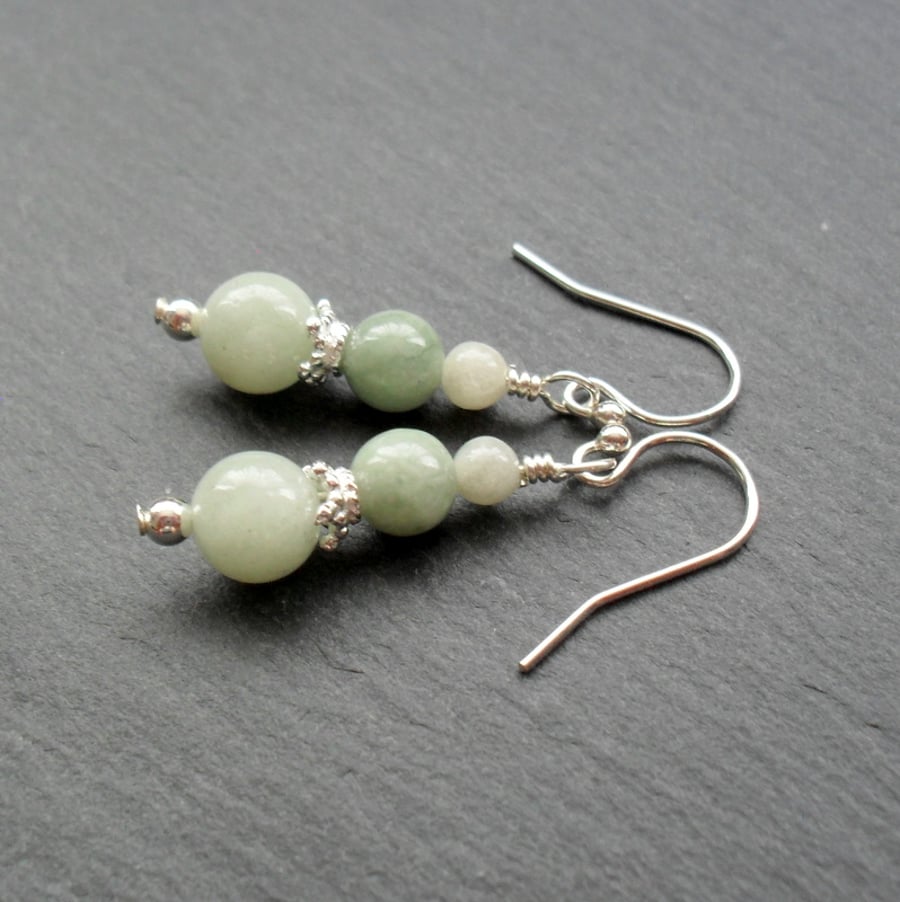 Sterling Silver Burmese Jadeite Gemstone Earrings Jade Earrings