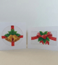 Set of 2 Hand Stitched Christmas Cards, Cross Stitch Bells and Bow Design