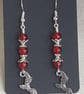 Vampire Bat Earrings - Silver tones and red beads. - Image 5