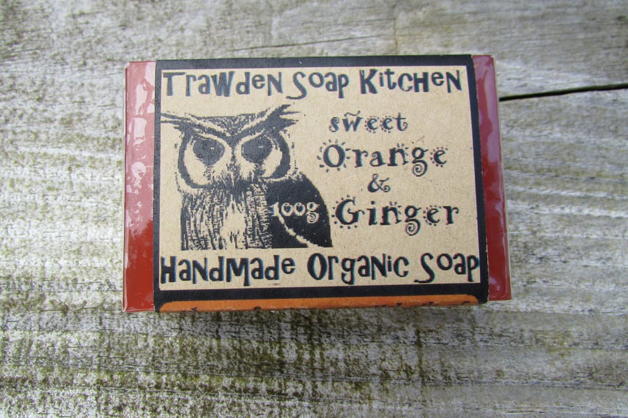 Sweet Orange & Ginger Organic Soap with eco packaging and lovely owl design