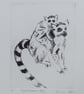 Lemur & Baby Limited Edition Original Hand-Pulled Drypoint Print Animal Art - Image 1