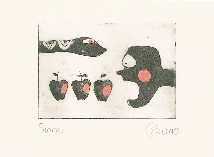 Sinner snake dry point etching