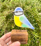 Fused glass Bluetit bird decoration 