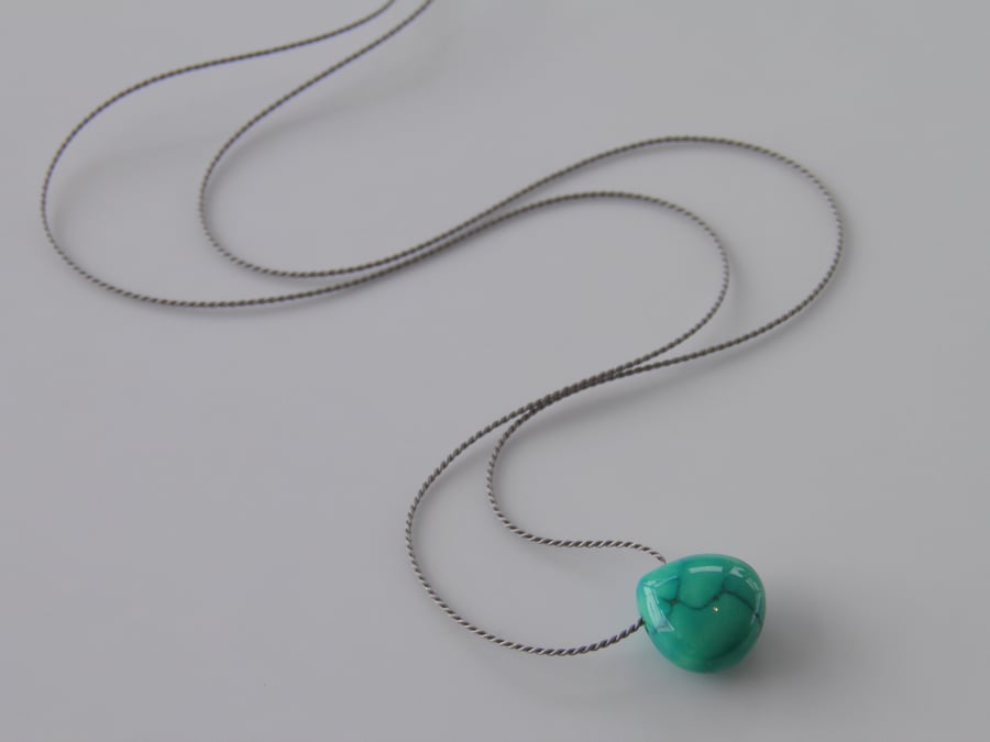 Tibetan Turquoise Gemstone Necklace on Silk