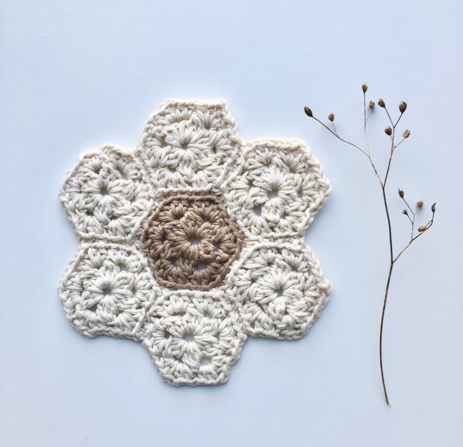 organic cotton coaster, crochet coaster, crochet doilie