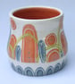 Ceramic hand thrown pot with unique orange and blue decoration - Image 5