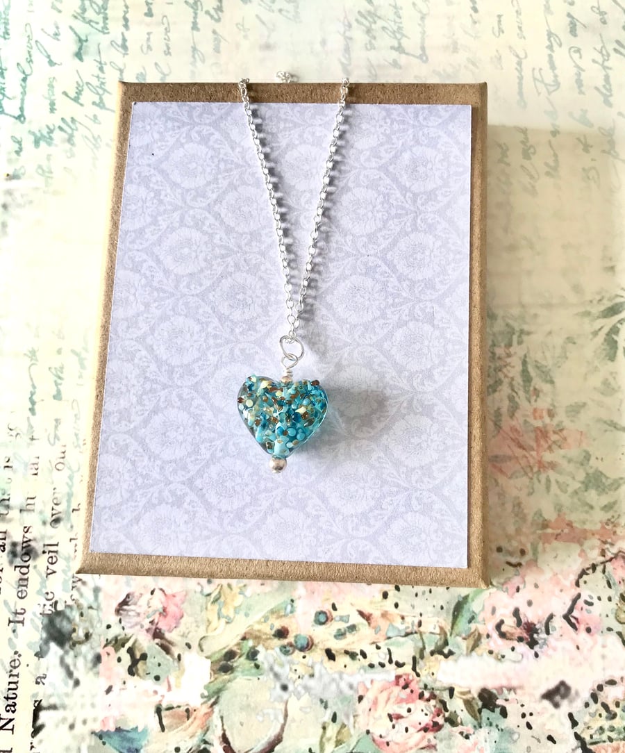 Handmade Glass Heart Sterling Silver Necklace