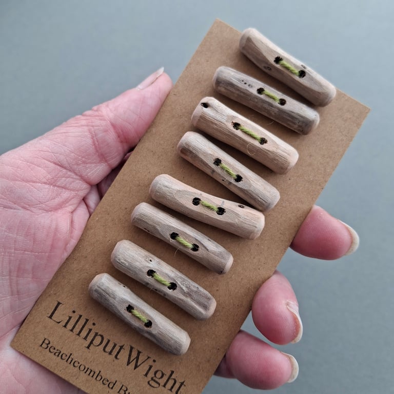 Set of eight small driftwood toggle buttons