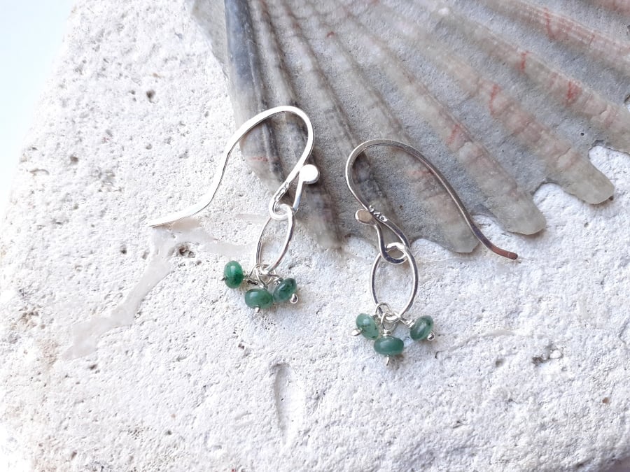 Emerald Navette Hook Earrings with Sterling Silver