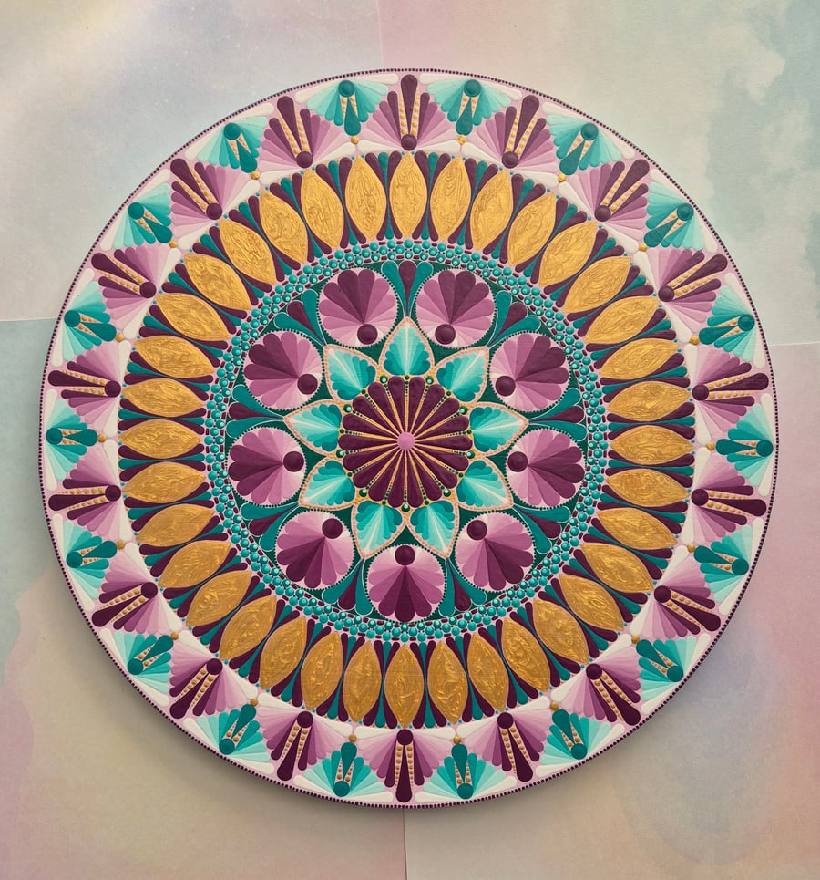 Original Mandala on Round Wood Panel 