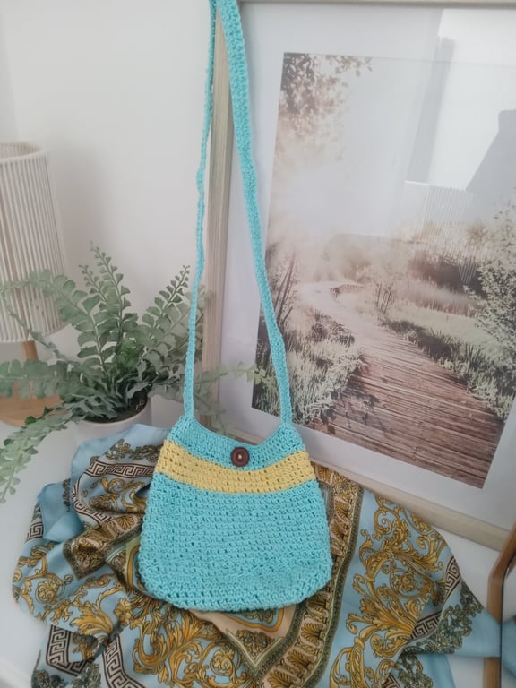Aqua Crochet Mini Bag with Magnetic Closure
