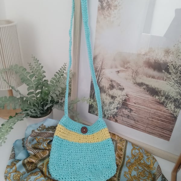 Aqua Crochet Mini Bag with Magnetic Closure