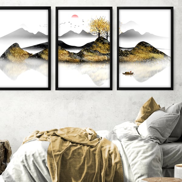 Office decor Set x 3 Wall art Prints, Home decor Japanese art, calming zen wall 