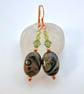 Green Kambaba Jasper Earrings With Crystal & Peridot, Birthday, Anniversary Gift