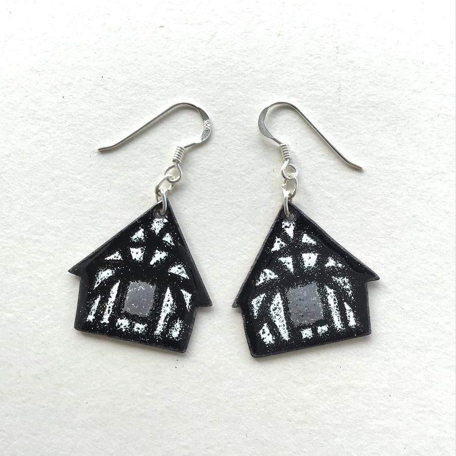 Tudor Merchant’s Black & White House - Enamelled Pendant Earrings