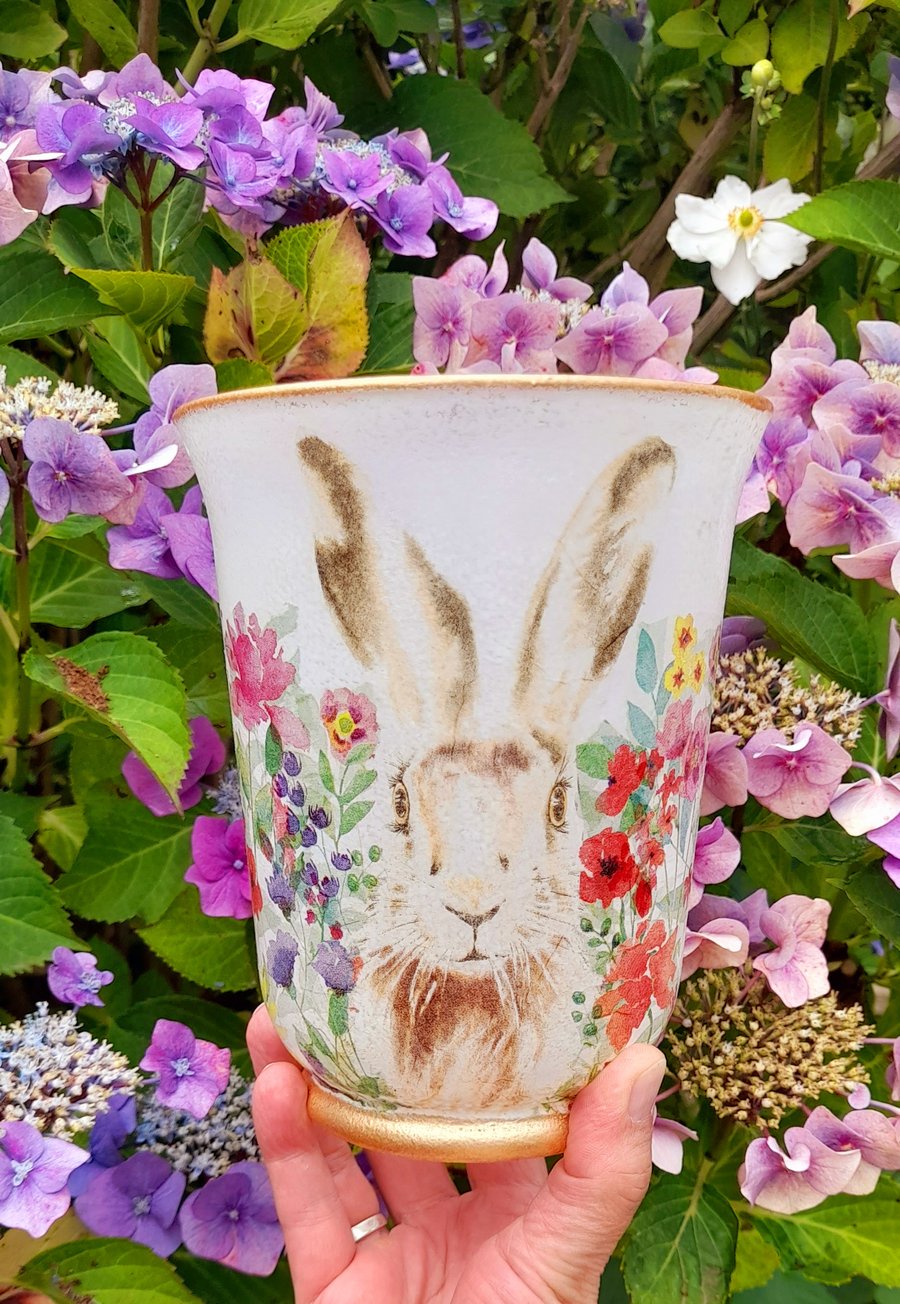 Floral Hurricane Vase featuring Harriet Hare 