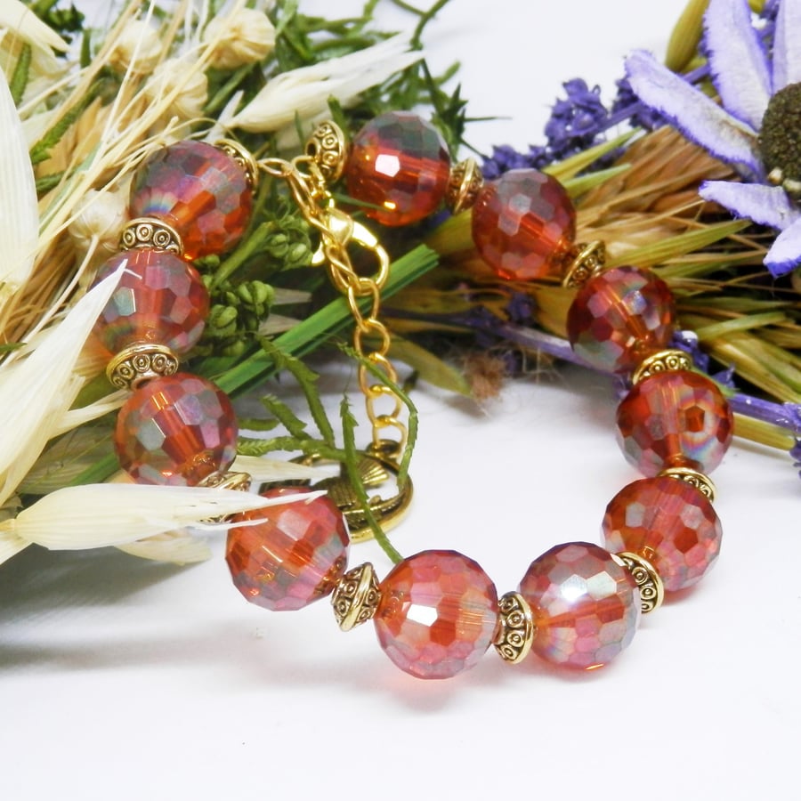 Sparkly Faceted Glass Memory Wire Beaded Bracelet