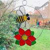 Stained Glass Bee and Flower Suncatcher - Handmade Window Decoration 