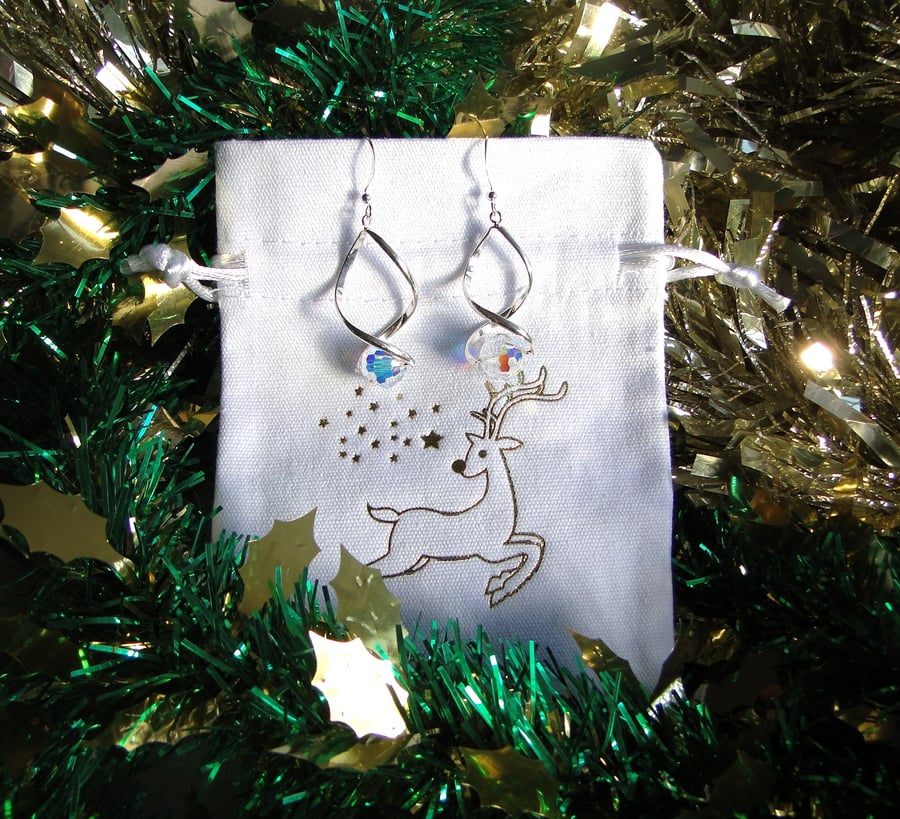 Sparkly Chrystal globe earrings on sterling silver evening  gift special 