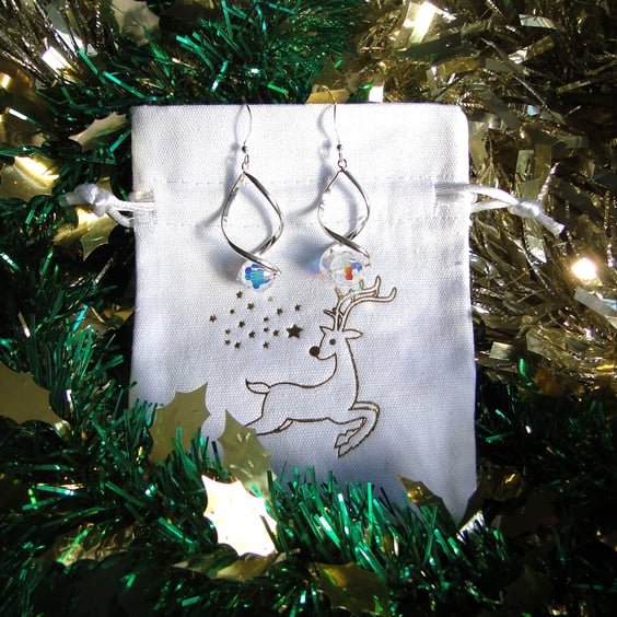 Sparkly Chrystal globe earrings on sterling silver evening  gift special 