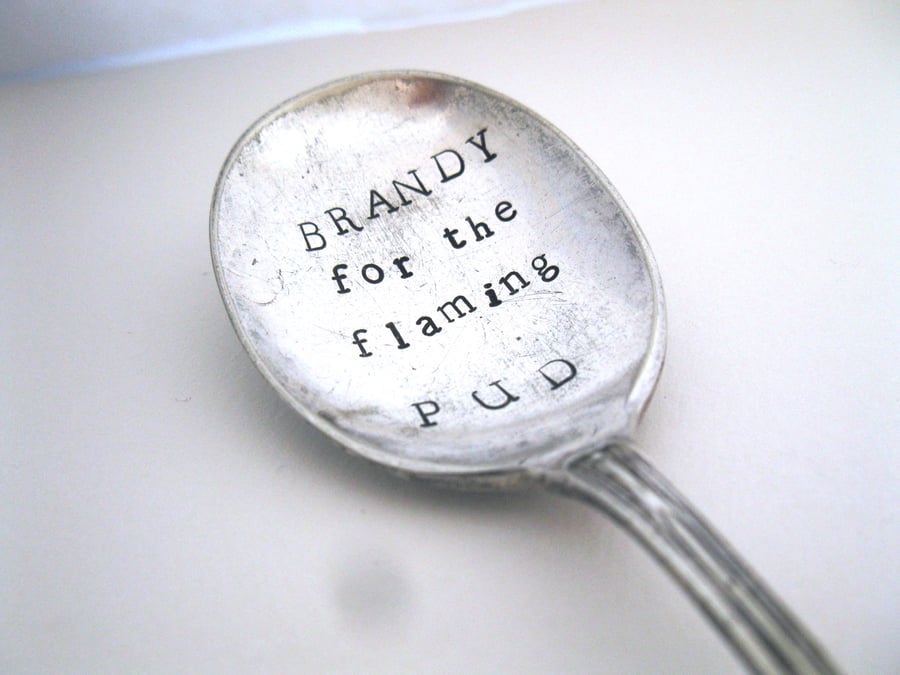 Upcycled vintage spoon, Brandy for the Flaming Pud, Christmas pudding spoon