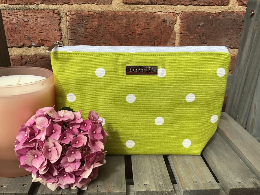 Lime Polka Dot Zip Pouch