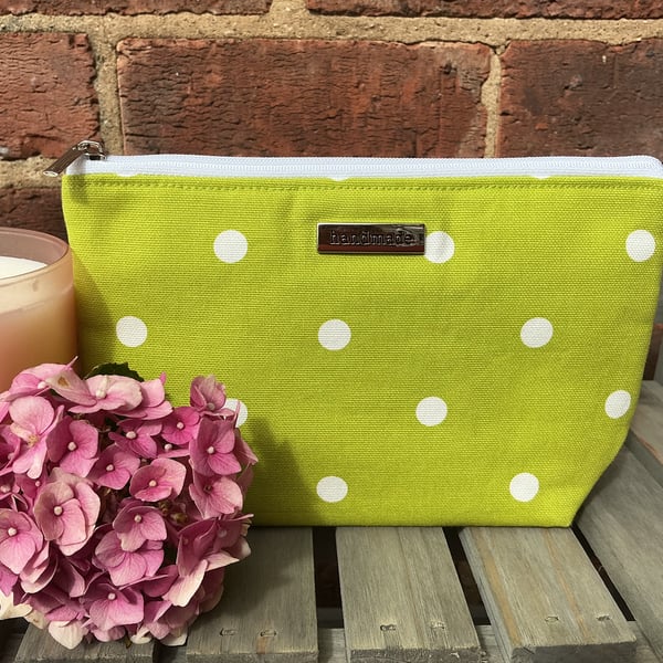 Lime Polka Dot Zip Pouch