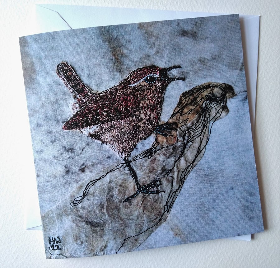 Wren Embroidered Portrait Greetings Card