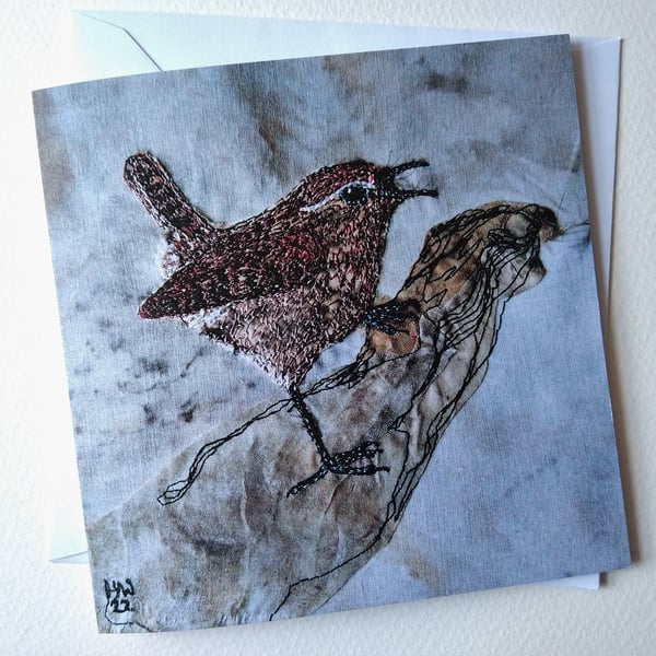 Wren Embroidered Portrait Greetings Card