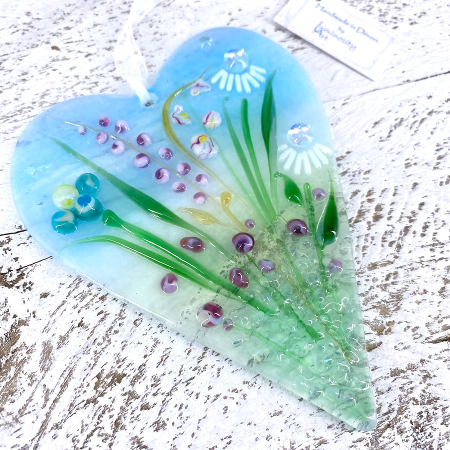 Glass Meadow Heart with Delicate Pastel Flowers