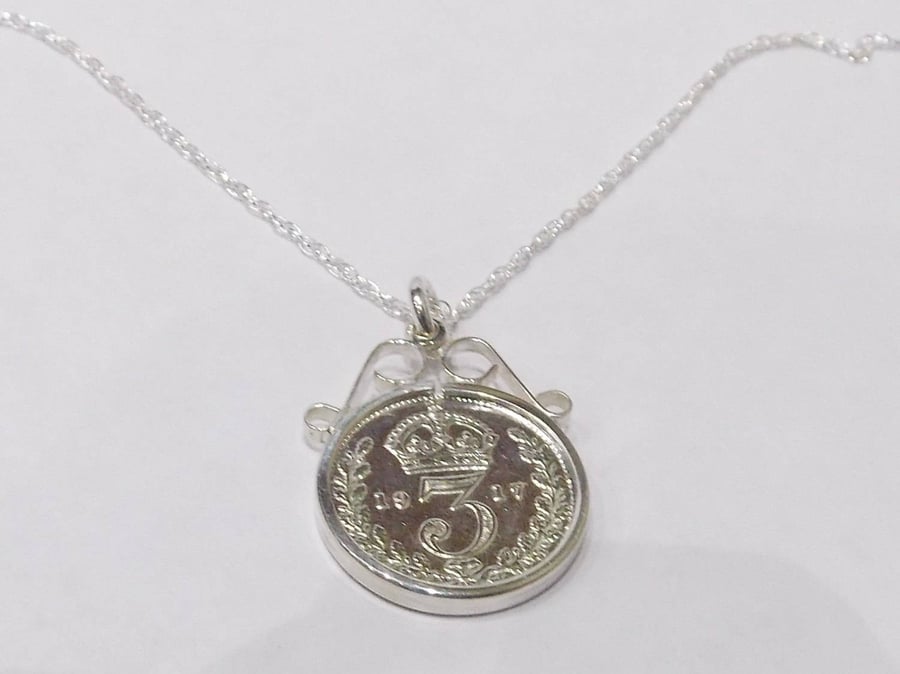 1922 99th Birthday Anniversary 3D Threepence coin pendant plus 18inch SS chain 9