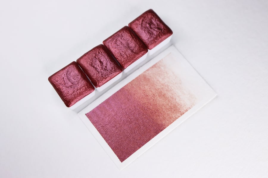 ML05 Merlot - Deep Mauve Red Pink Metallic Watercolour - Half Pan Watercolour