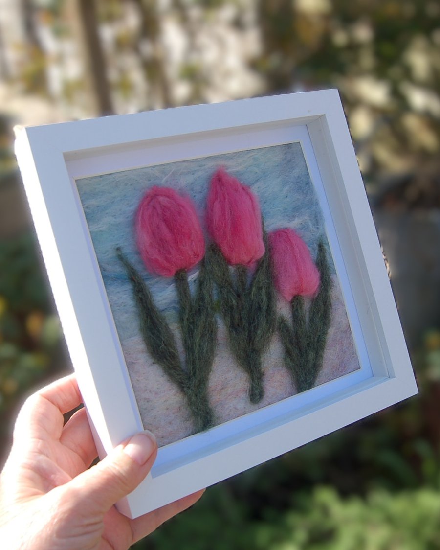 Tulips -  Needle felted  picture -  available with or without the frame
