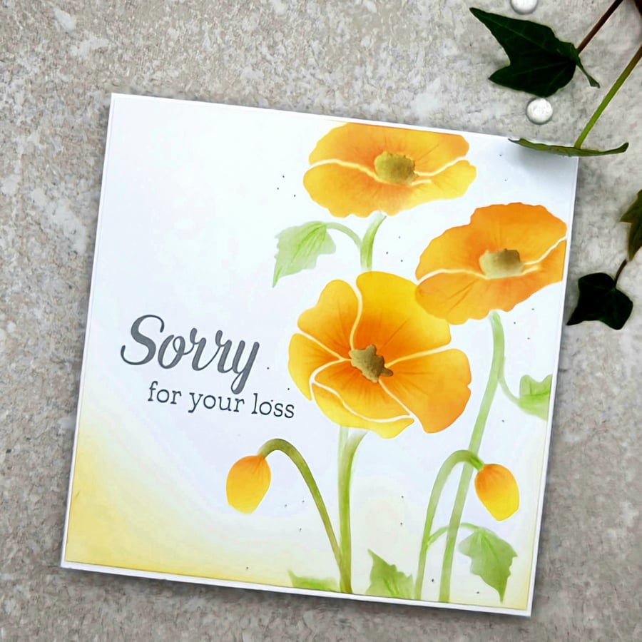 Sympathy Card - cards, handmade, yellow poppy sage green leaves